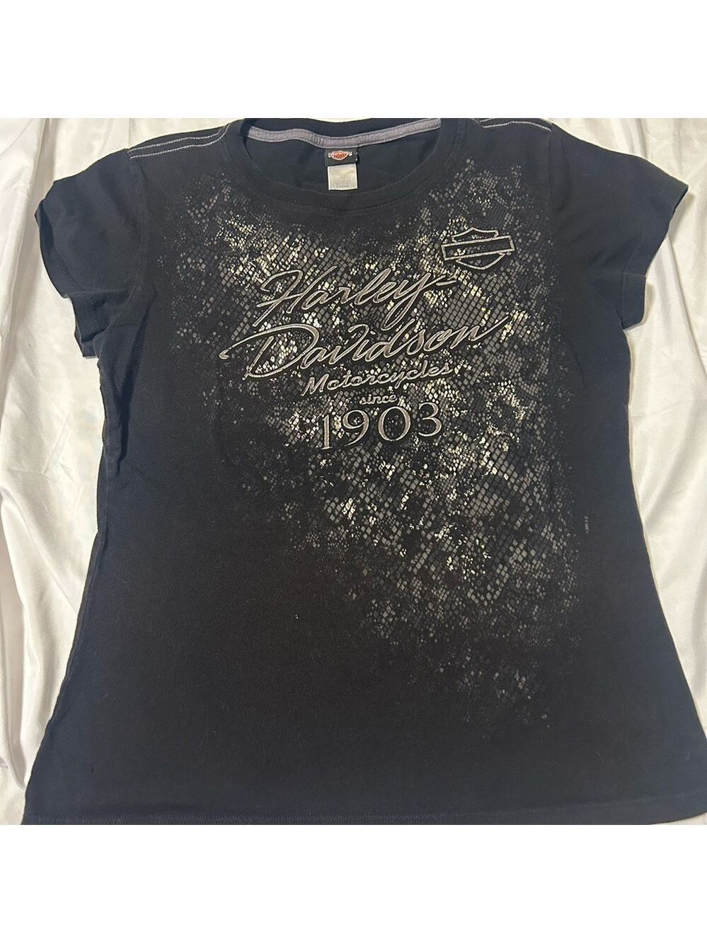 Harley Davidson Ladies T-Shirt Top Seminole L  Black Scoop Neck Hideout & Skull